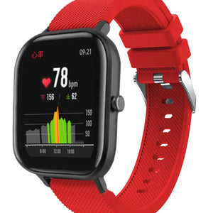 Twill Silicone Strap, red, on a watch, 3/4 front view