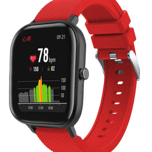 Twill Silicone Strap, red, on a watch, 3/4 front view