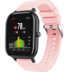 Twill Silicone Strap, pink, on a watch, 3/4 front view