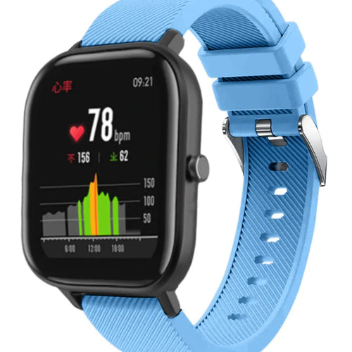 Twill Silicone Strap, sand blue, on a watch, 3/4 front view