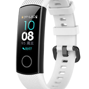 Silicone Strap, white, on a watch, 3/4 front view
