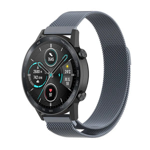 Milanese Strap, space grey, on a watch, 3/4 front view