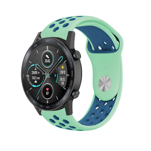 Silicone Sport Strap, aqua/blue, on a watch, 3/4 front view