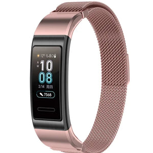 Milanese Strap, pink, on a watch, 3/4 front view