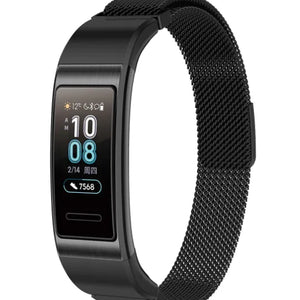Milanese Strap, black, on a watch, 3/4 front view