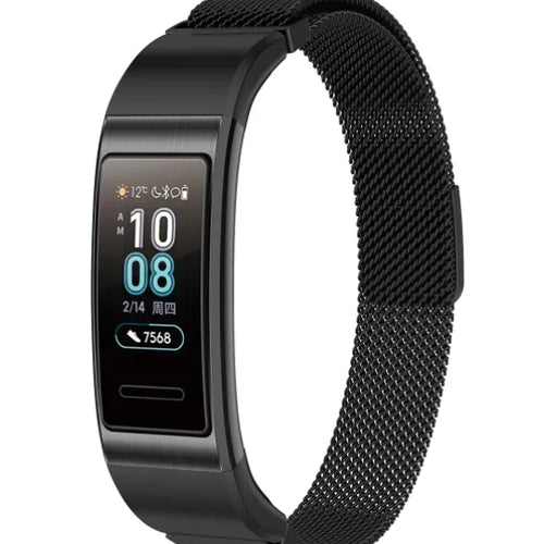 Milanese Strap, black, on a watch, 3/4 front view