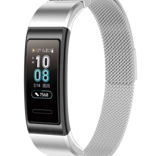 Milanese Strap, silver, on a watch, 3/4 front view