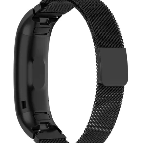 Milanese Strap, black, on a watch, 3/4 front view