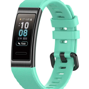 Silicone Strap, aqua, on a watch, 3/4 front view