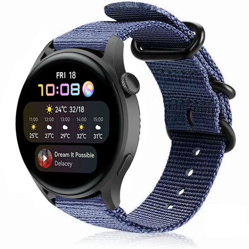 Nylon Buckle Strap, blue, on a watch, 3/4 front view