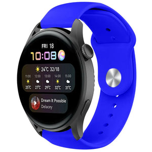 Silicone Sport Strap, blue, on a watch, 3/4 front view