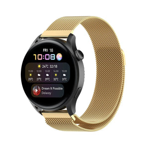 Milanese Strap, gold, on a watch, 3/4 front view