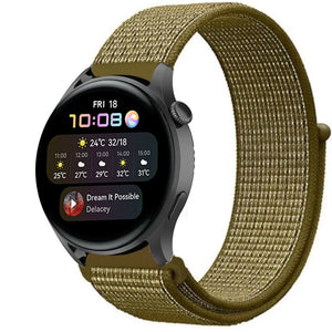Nylon Strap, olive, on a watch, 3/4 front view