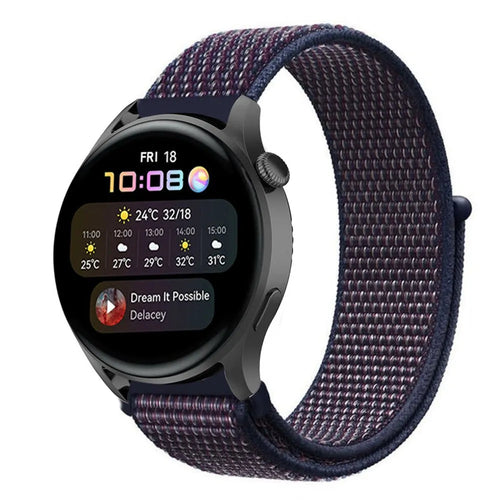 Nylon Strap, indigo, on a watch, 3/4 front view