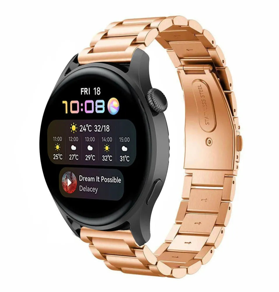 Steel Strap, rose gold, on a watch, 3/4 front view