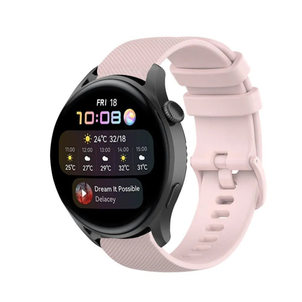 Premium Silicone Strap, pink, on a watch, 3/4 front view