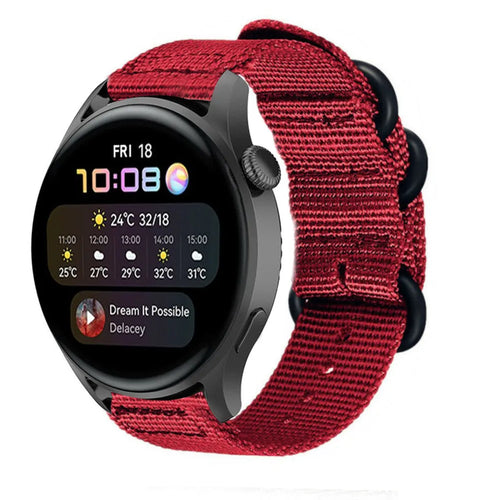 Nylon Buckle Strap, red, on a watch, 3/4 front view