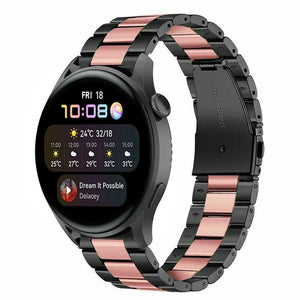 Steel Strap, black/pink, on a watch, 3/4 front view