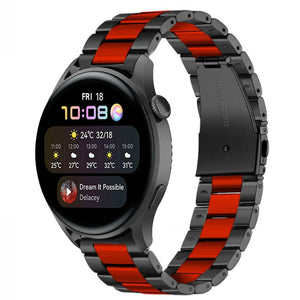 Steel Strap, black/red, on a watch, 3/4 front view