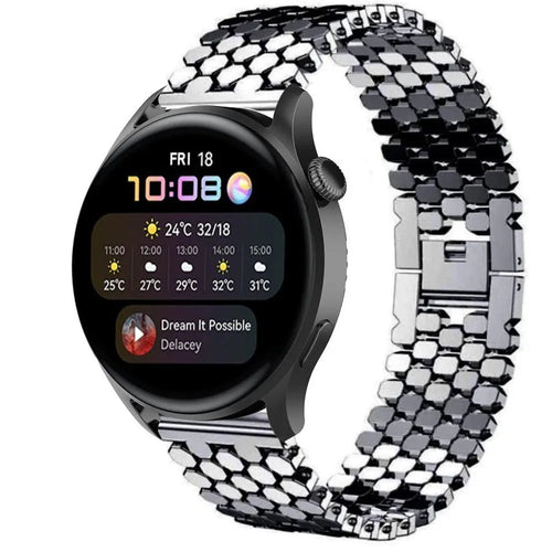 Steel Strap Hexagons, black, on a watch, 3/4 front view