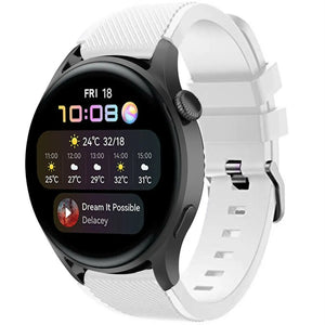 Twill Silicone Strap, white, on a watch, 3/4 front view