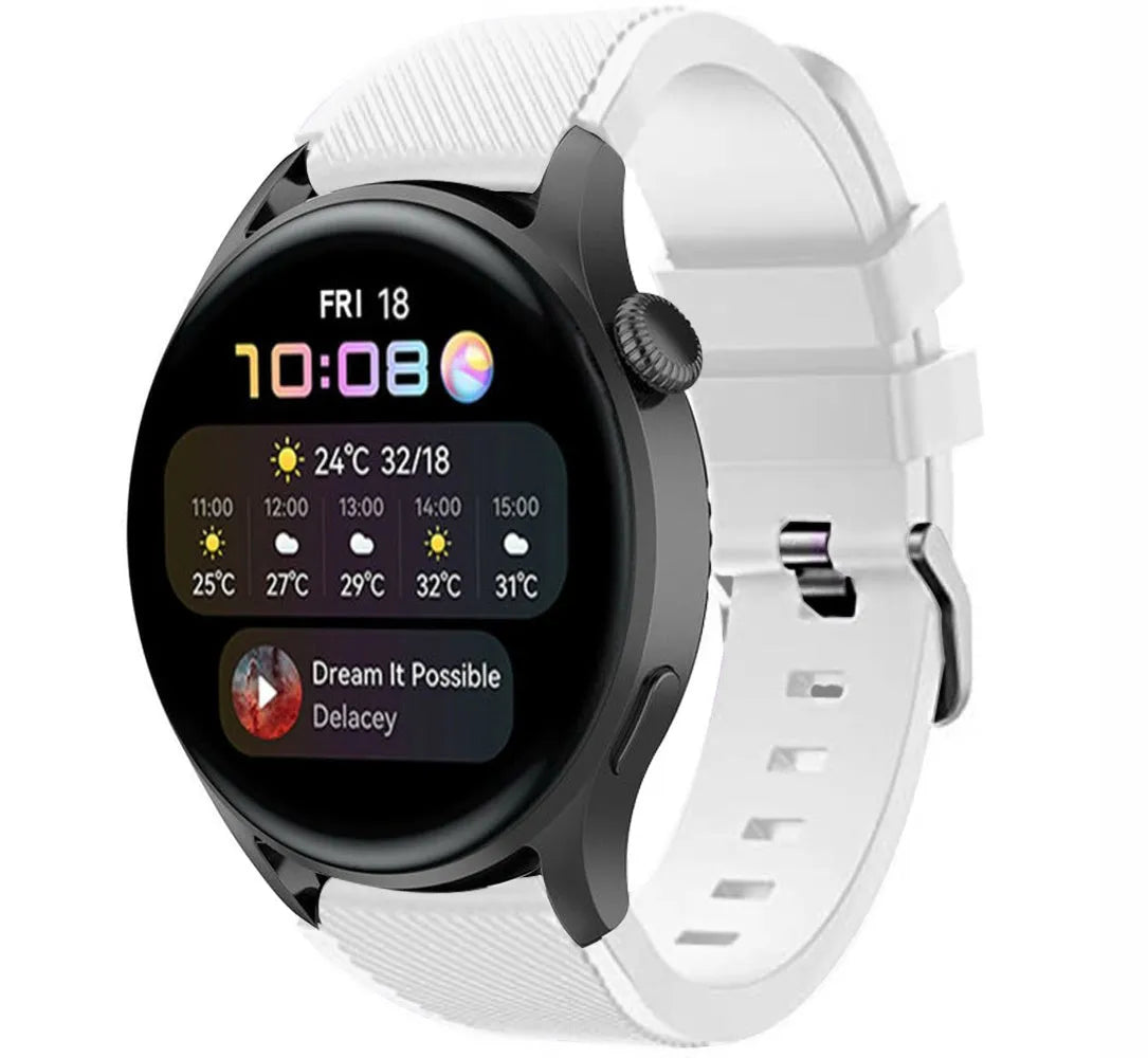 Twill Silicone Strap, white, on a watch, 3/4 front view
