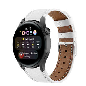 Modern Leather Strap, white, on a watch, 3/4 front view