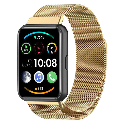 Milanese Strap, gold, on a watch, 3/4 front view
