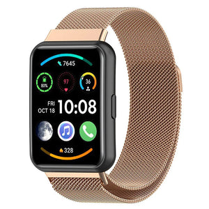 Milanese Strap, rose gold, on a watch, 3/4 front view
