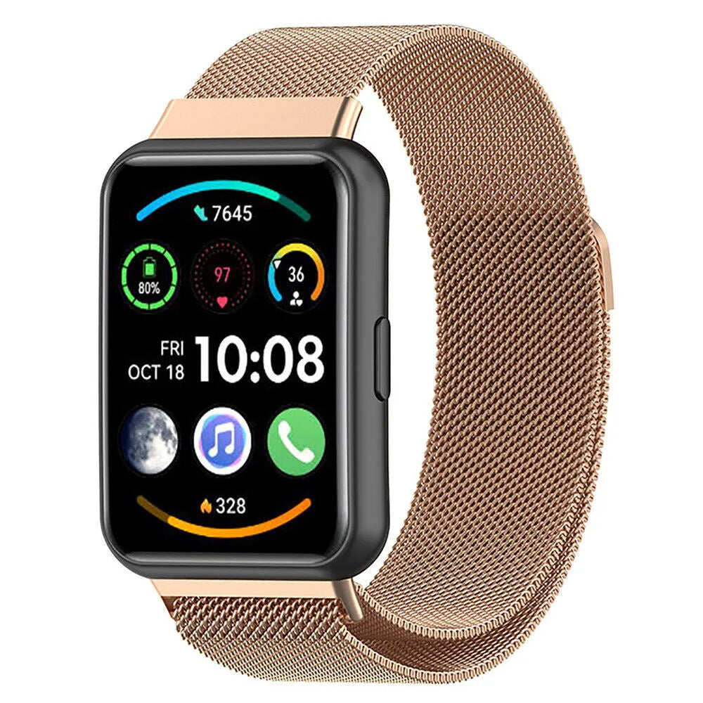 Milanese Strap, rose gold, on a watch, 3/4 front view