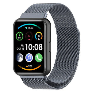 Milanese Strap, space grey, on a watch, 3/4 front view