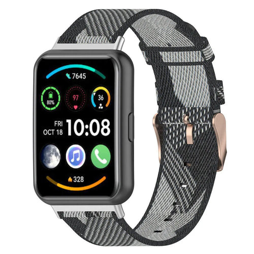 Nylon Buckle Strap, black/grey, on a watch, 3/4 front view