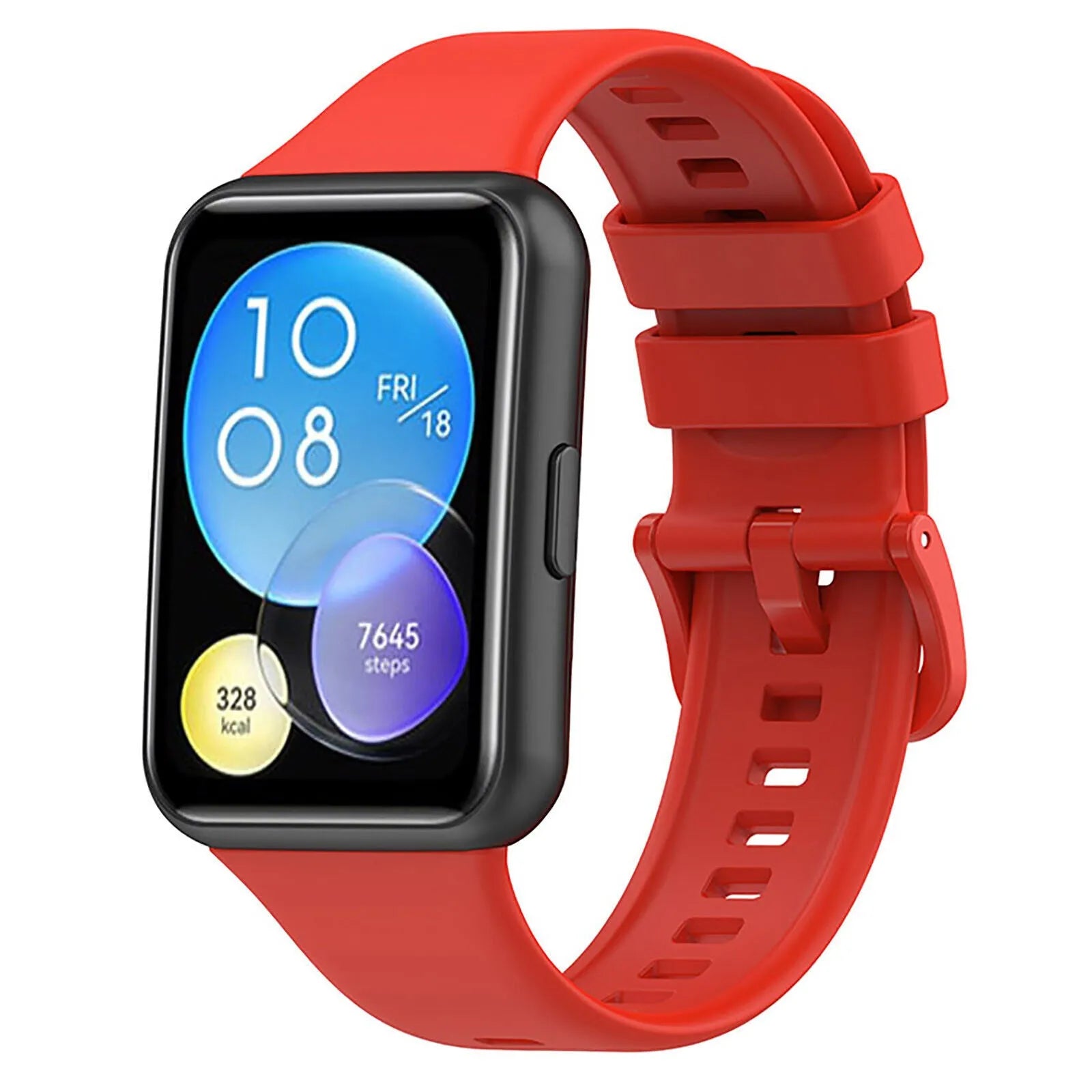 Silicone Strap, red, on a watch, 3/4 front view