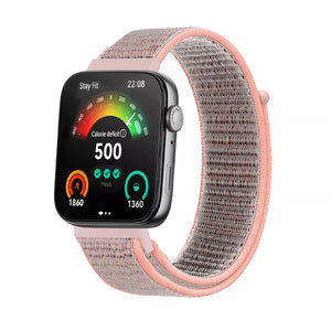 Nylon Strap, pink, on a watch, 3/4 front view