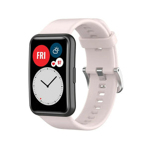 Silicone Strap, light pink, on a watch, 3/4 front view