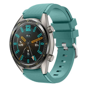 Twill Silicone Strap, viridian, on a watch, 3/4 front view