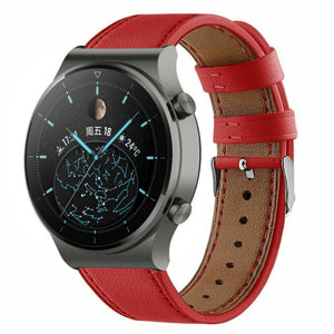 Modern Leather Strap, red, on a watch, 3/4 front view