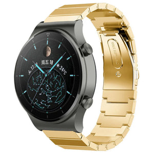 Premium Metal Strap, gold, on a watch, 3/4 front view