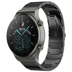 Premium Metal Strap, black, on a watch, 3/4 front view