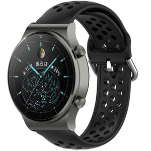 Breathable Silicone Strap, black, on a watch, 3/4 front view