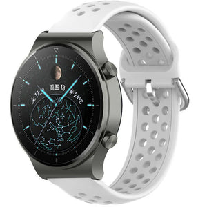 Breathable Silicone Strap, white, on a watch, 3/4 front view