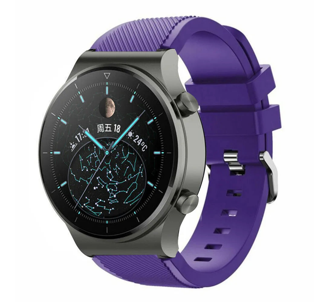Twill Silicone Strap, purple, on a watch, 3/4 front view
