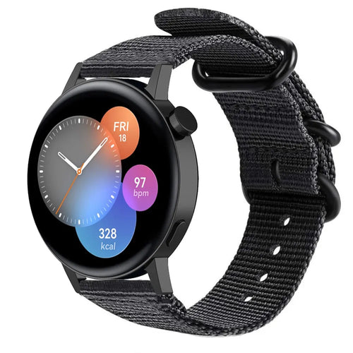 Nylon Buckle Strap, black, on a watch, 3/4 front view
