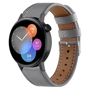 Modern Leather Strap, grey, on a watch, 3/4 front view