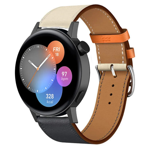 Leather Strap 'Duo', dark blue, on a watch, 3/4 front view