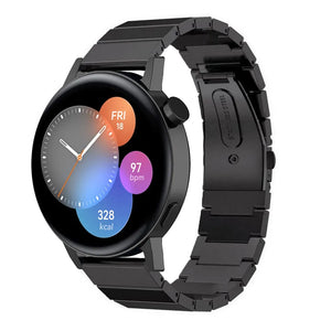 Premium Metal Strap, black, on a watch, 3/4 front view