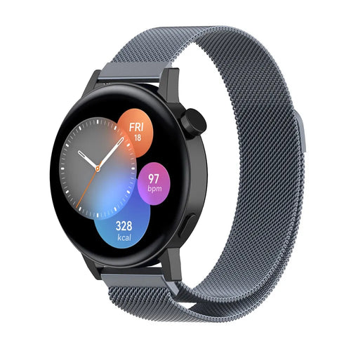 Milanese Strap, space grey, on a watch, 3/4 front view