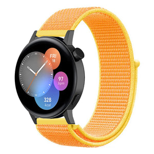 Nylon Strap, light yellow, on a watch, 3/4 front view
