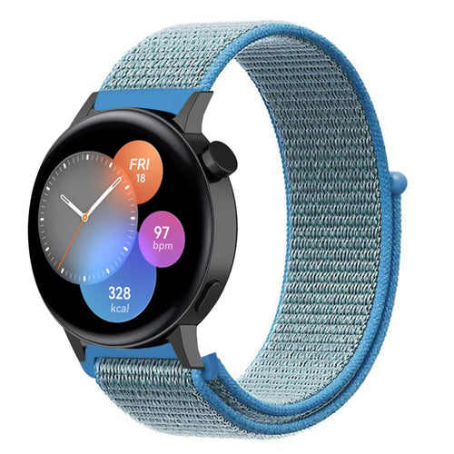 Nylon Strap, blue, on a watch, 3/4 front view