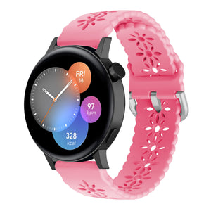Patterned Silicone Strap, bright pink, on a watch, 3/4 front view